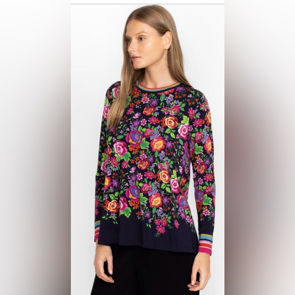 JOHNNY WAS THE JANIE FAVORITE LONG SLEEVE CREW NECK SWING TEE